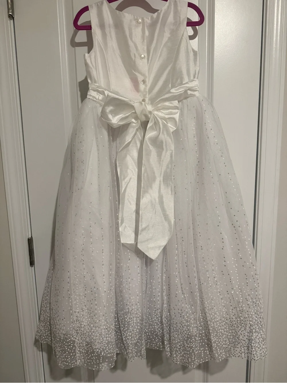 David's Bridal White Sparkle Tulle Flower Girl Dress - Picture 2 of 3